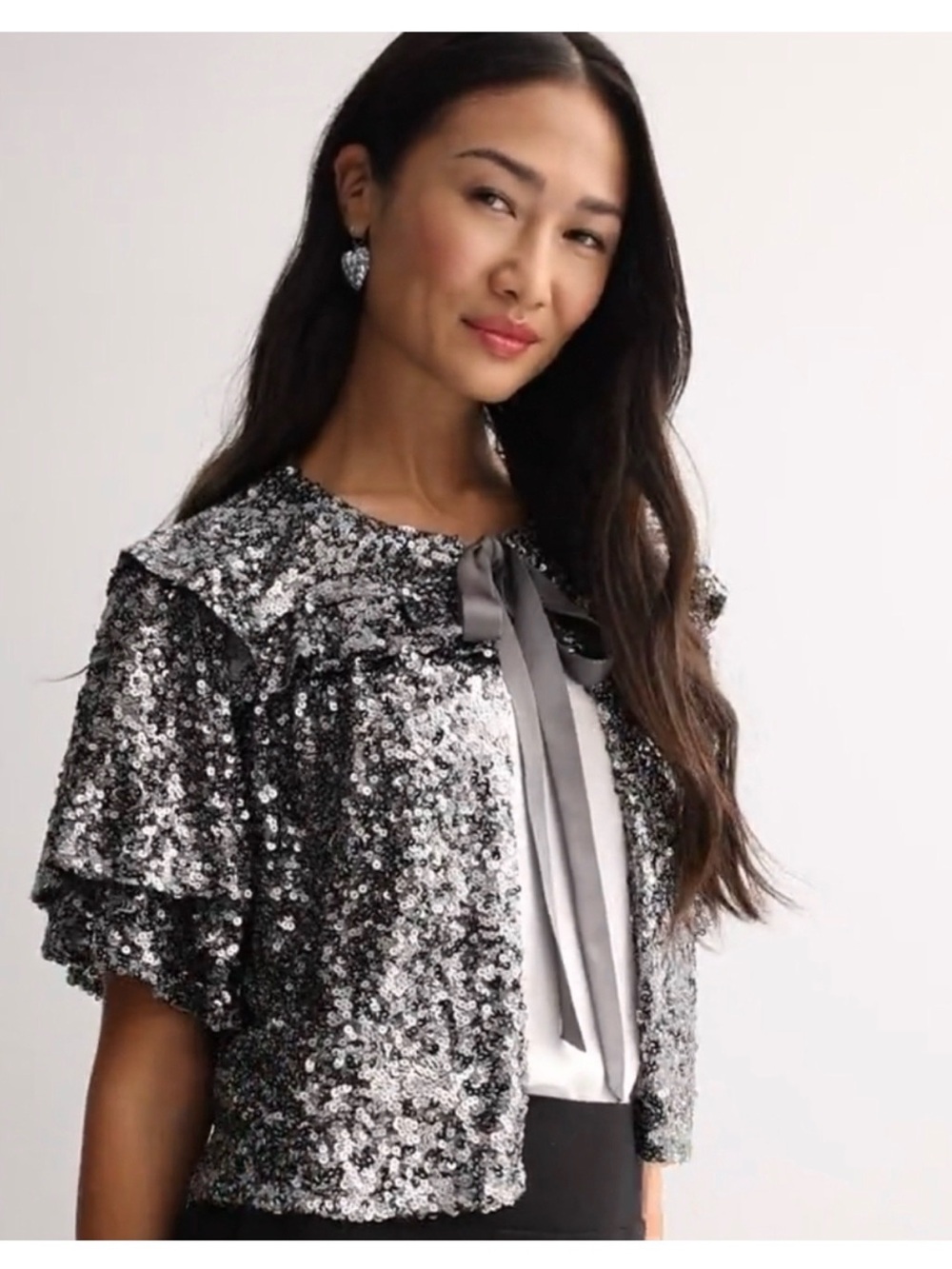 MNK Sequined Short Cape Jacket in Charcoal Gray